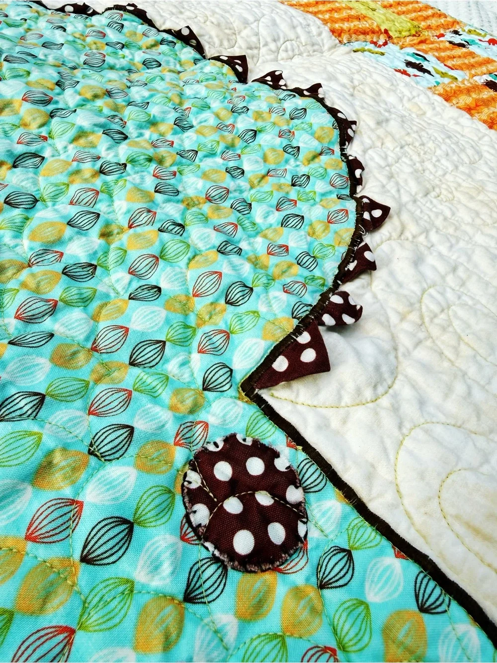 Playful Dino Patchwork Handmade Baby Quilt - Aqua & Orange